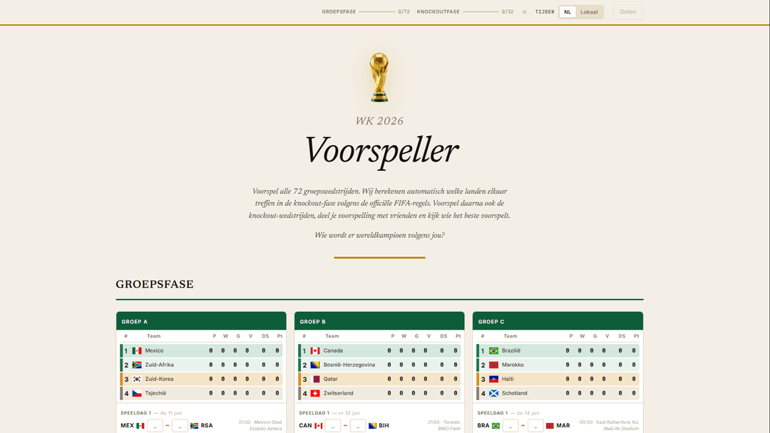 WK 2026 Voorspeller screenshot